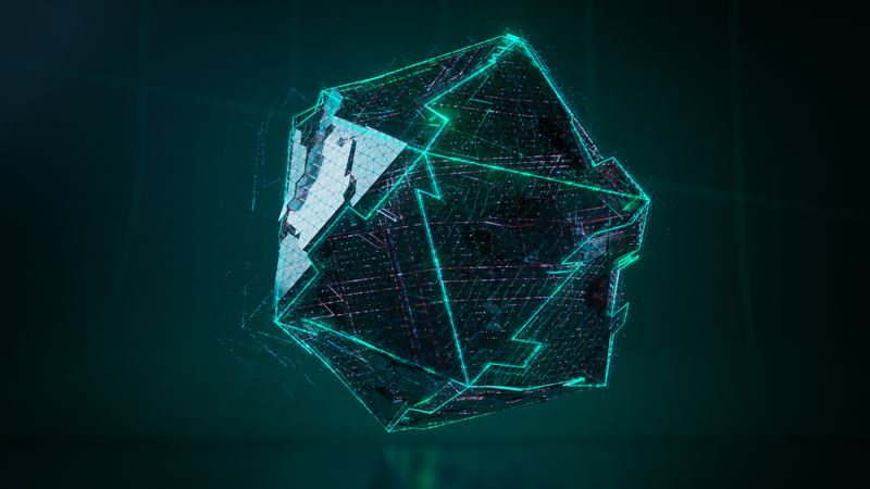 霓虹渐变的几何图形，象征 AI 生成画面